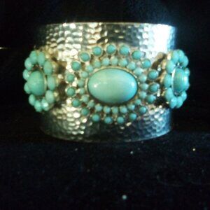Hammered Silver Bangle with Turquoise Gems